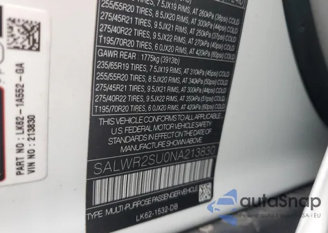 2022 Land Rover Range Rover Sport Hse Silver Edition из США, поврежденный, VIN SALWR2SU0NA213830